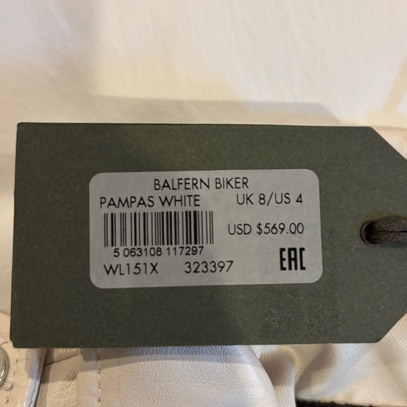 AllSaints Balfern Sheepskin Leather Biker Jacket Pampas White US 4 New With Tags - Picture 5 of 5